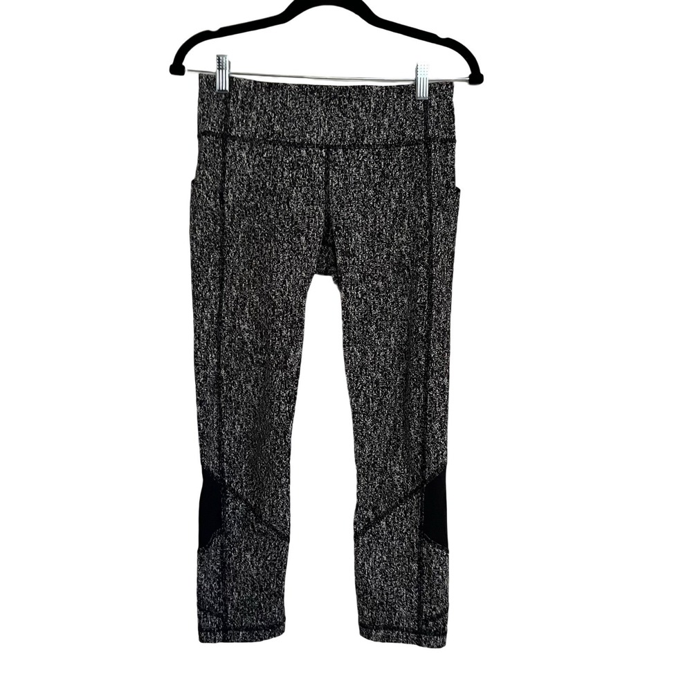 Lululemon Speed Up Crop Leggings Womens 6 Black White Good Mesh Pockets 22"